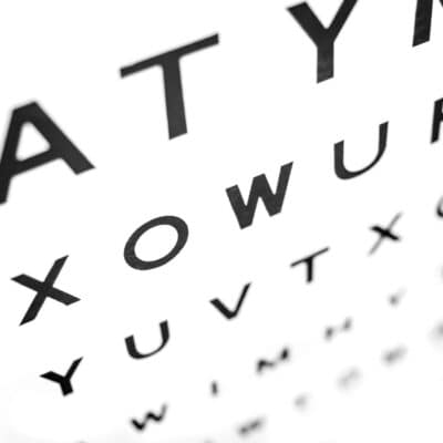 A black and white photo of an eye chart.