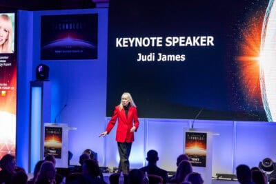 Judith james on stage at an event.