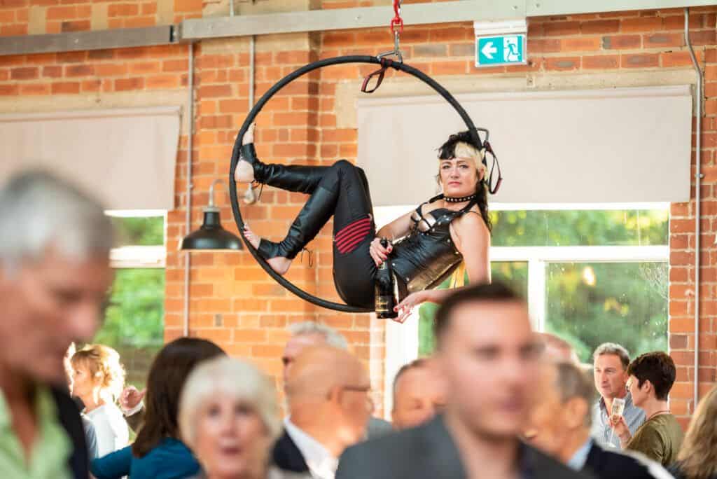 A woman on a hoop.